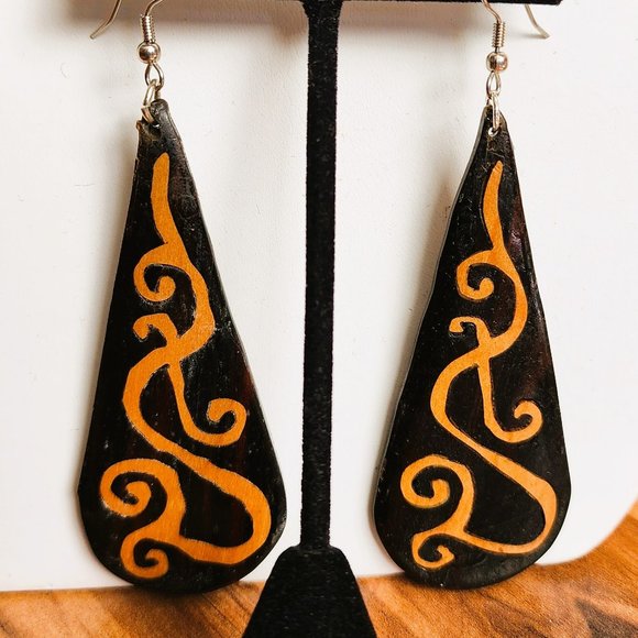 Vintage Earrings Handmade Inlaid Wood Dramatic! - Picture 1 of 3